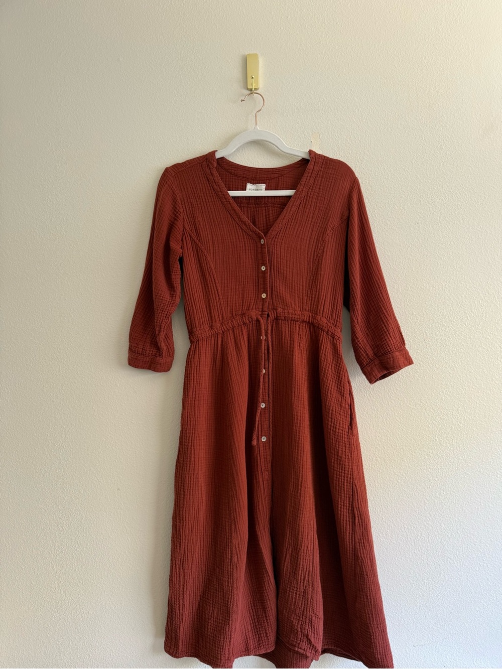Honorine Giselle burnt orange 3/4-sleeve cotton gauze midi dress Sz XS